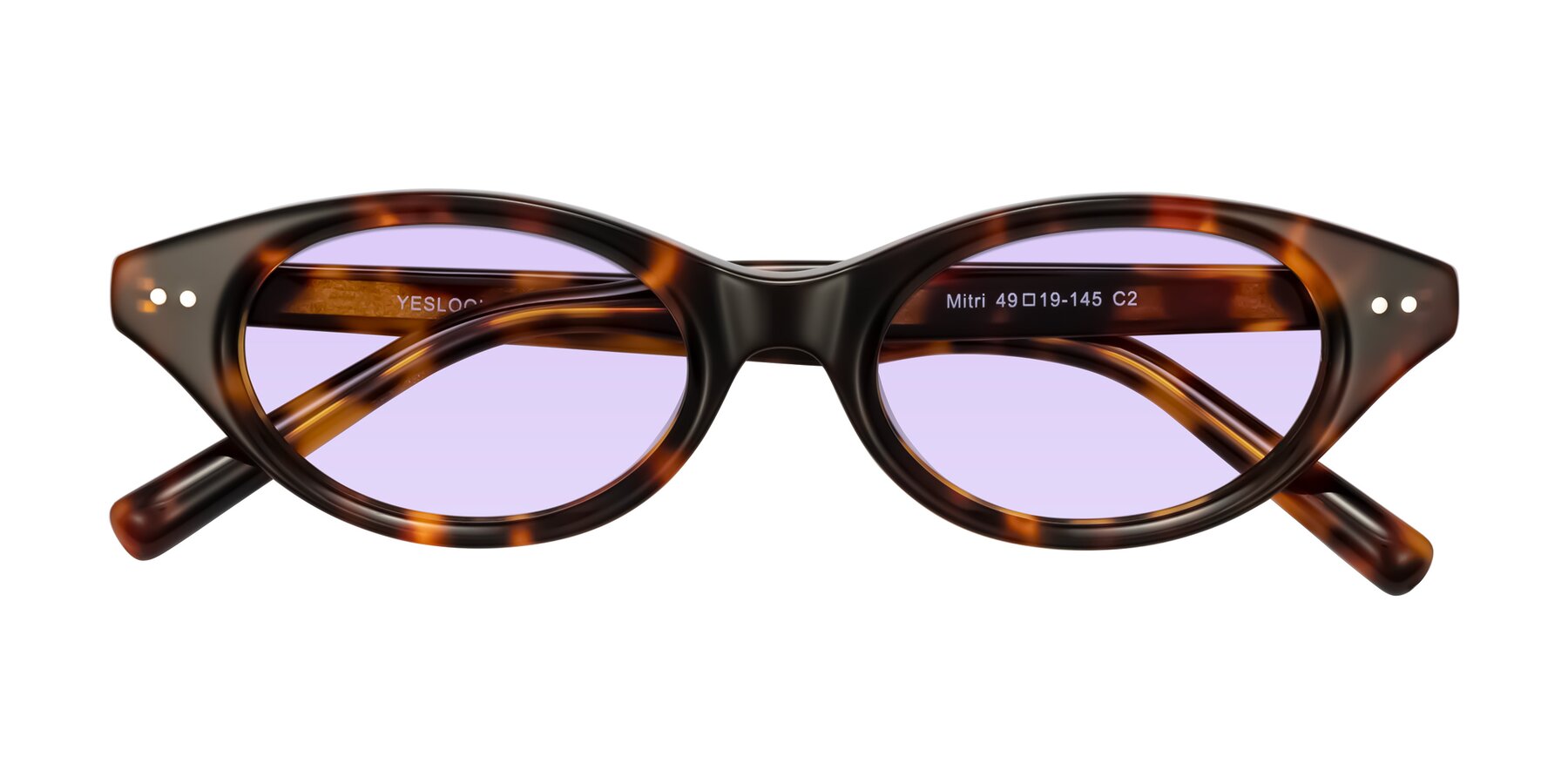 Folded Front of Mitri in Tortoise with Light Purple Tinted Lenses