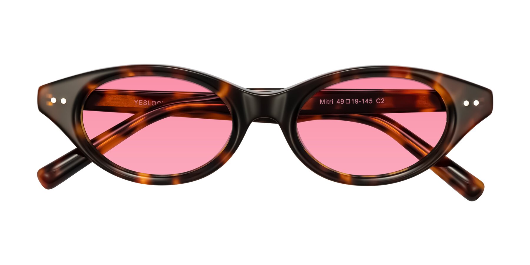 Folded Front of Mitri in Tortoise with Pink Tinted Lenses