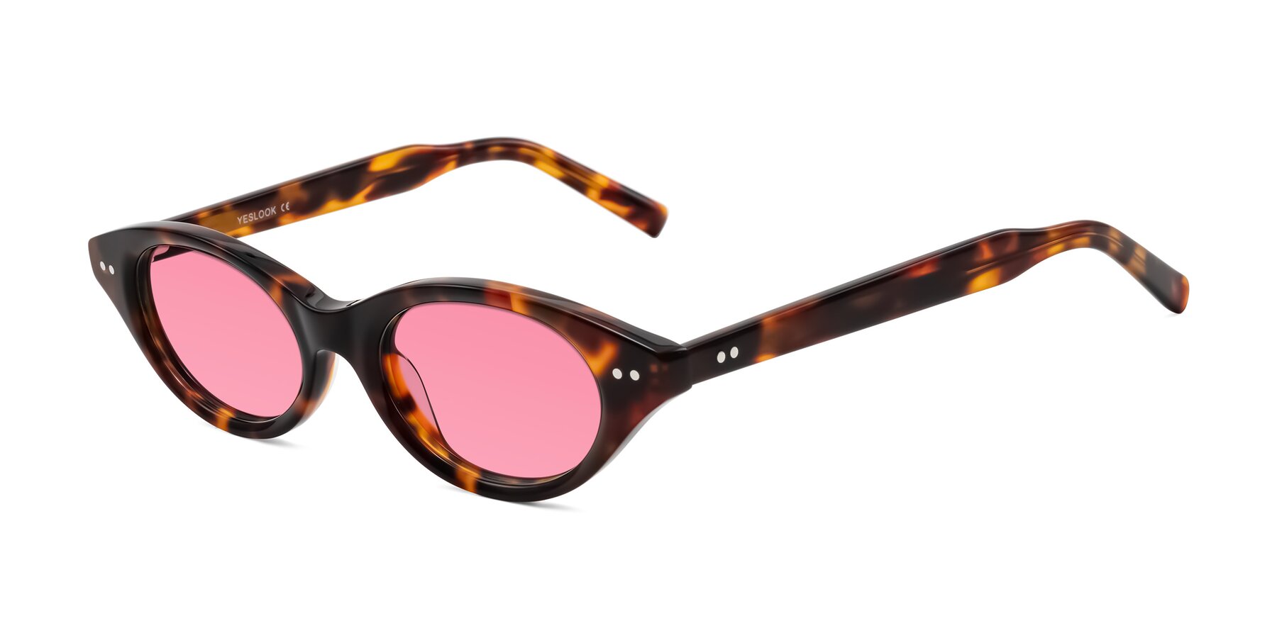 Angle of Mitri in Tortoise with Pink Tinted Lenses