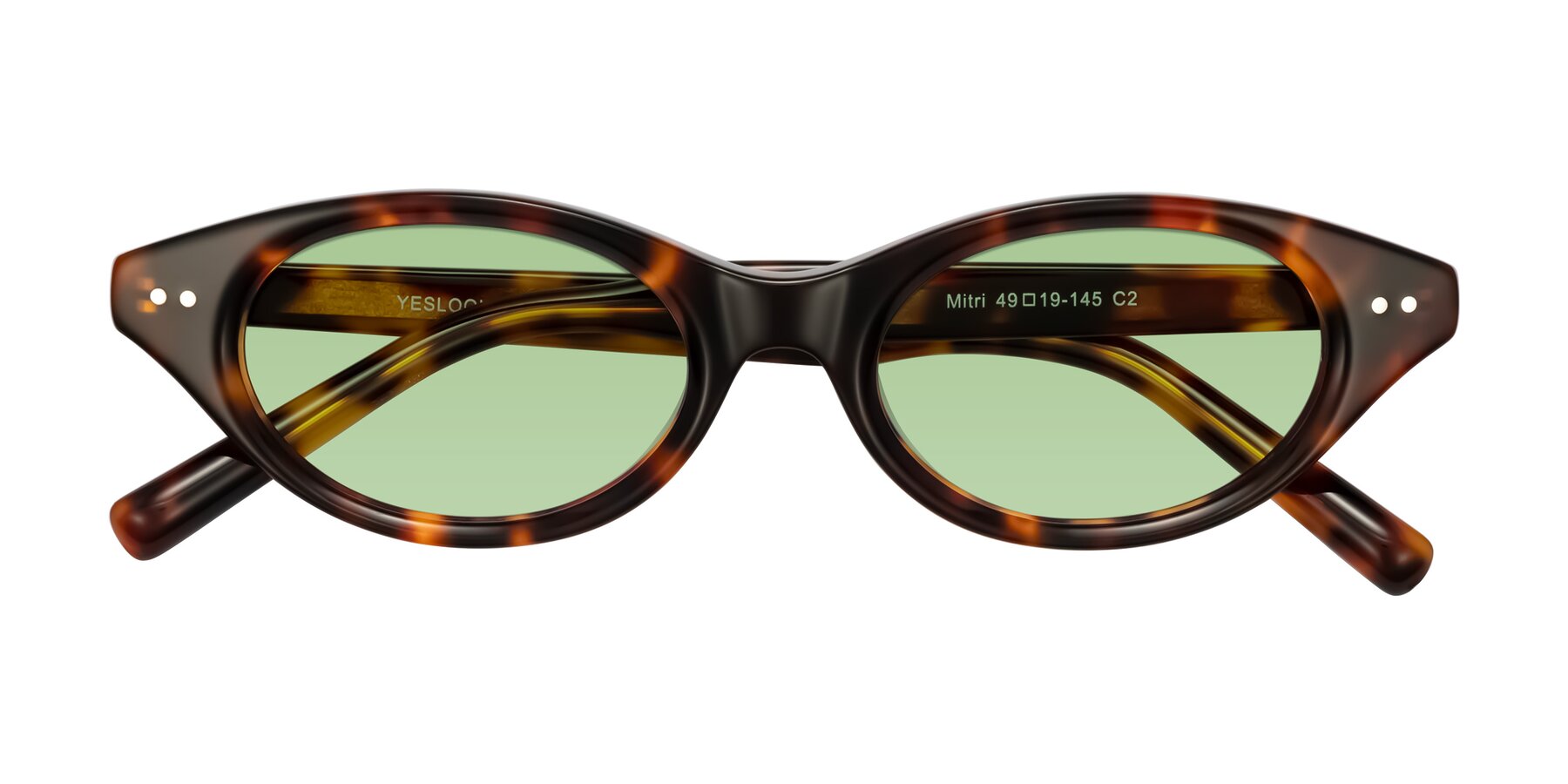 Folded Front of Mitri in Tortoise with Medium Green Tinted Lenses