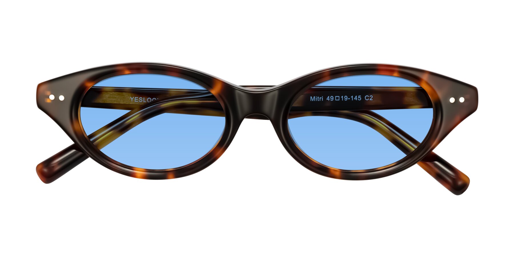 Folded Front of Mitri in Tortoise with Medium Blue Tinted Lenses