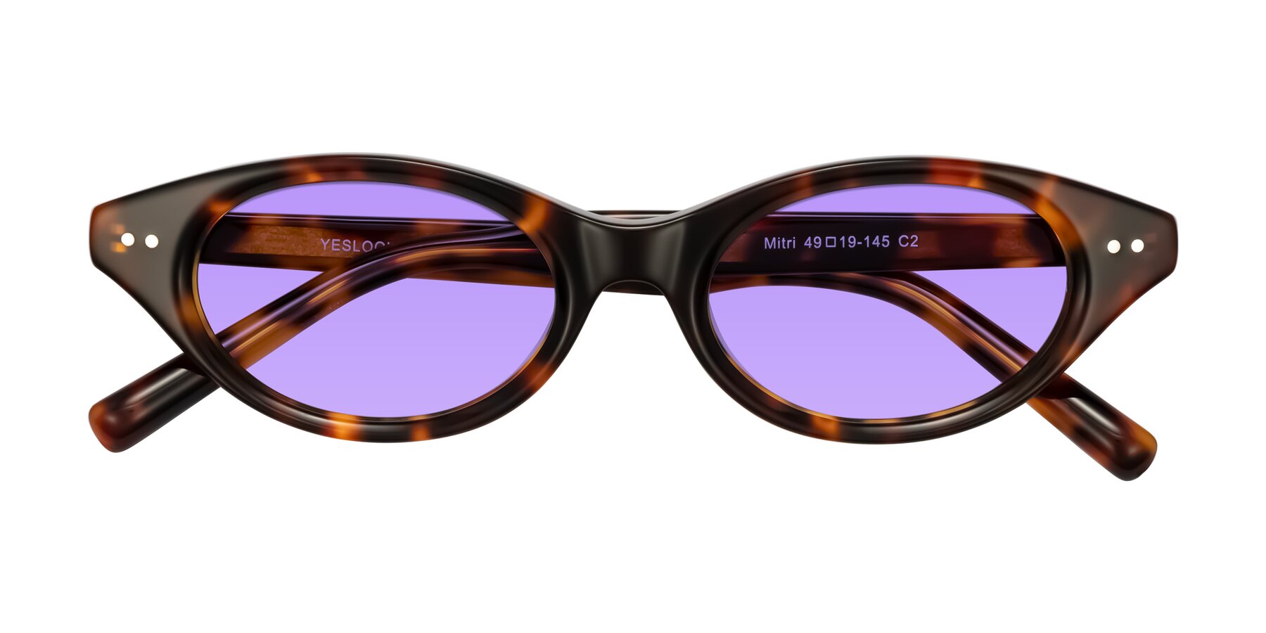 Folded Front of Mitri in Tortoise with Medium Purple Tinted Lenses