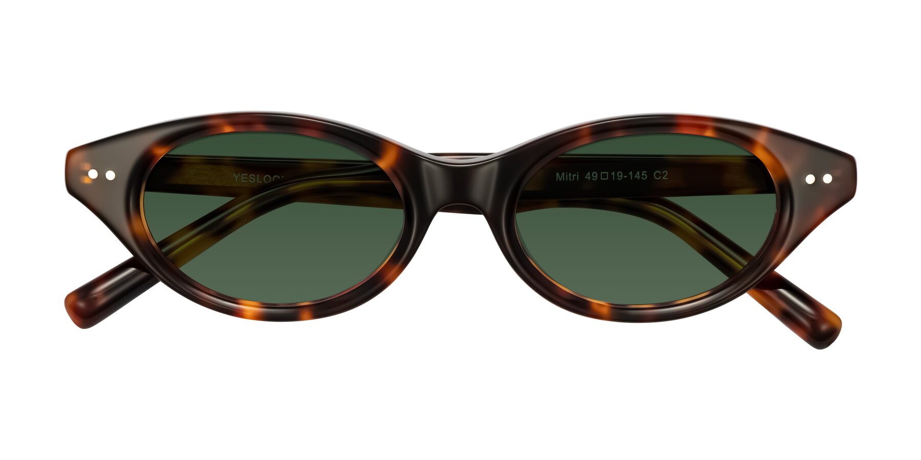 Folded Front of Mitri in Tortoise with Green Tinted Lenses