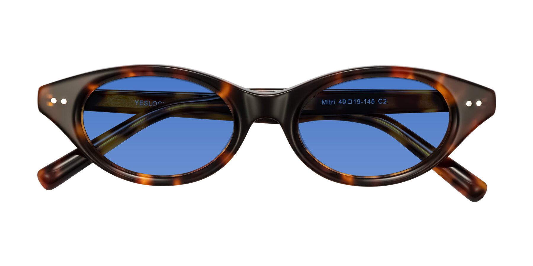 Folded Front of Mitri in Tortoise with Blue Tinted Lenses