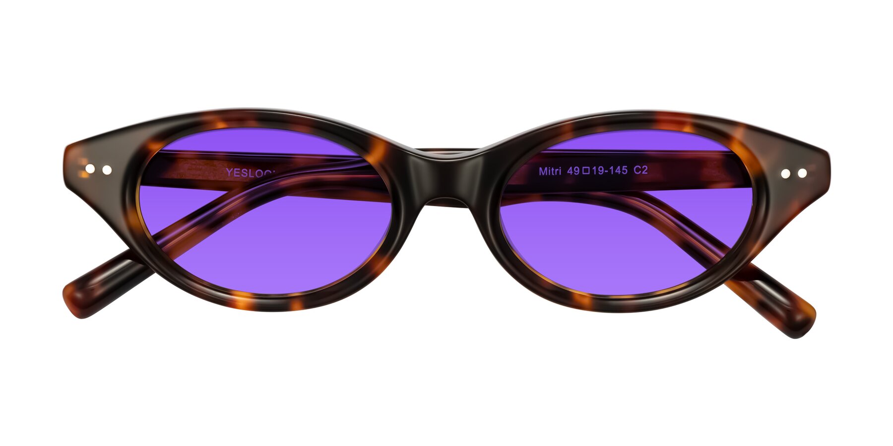 Folded Front of Mitri in Tortoise with Purple Tinted Lenses