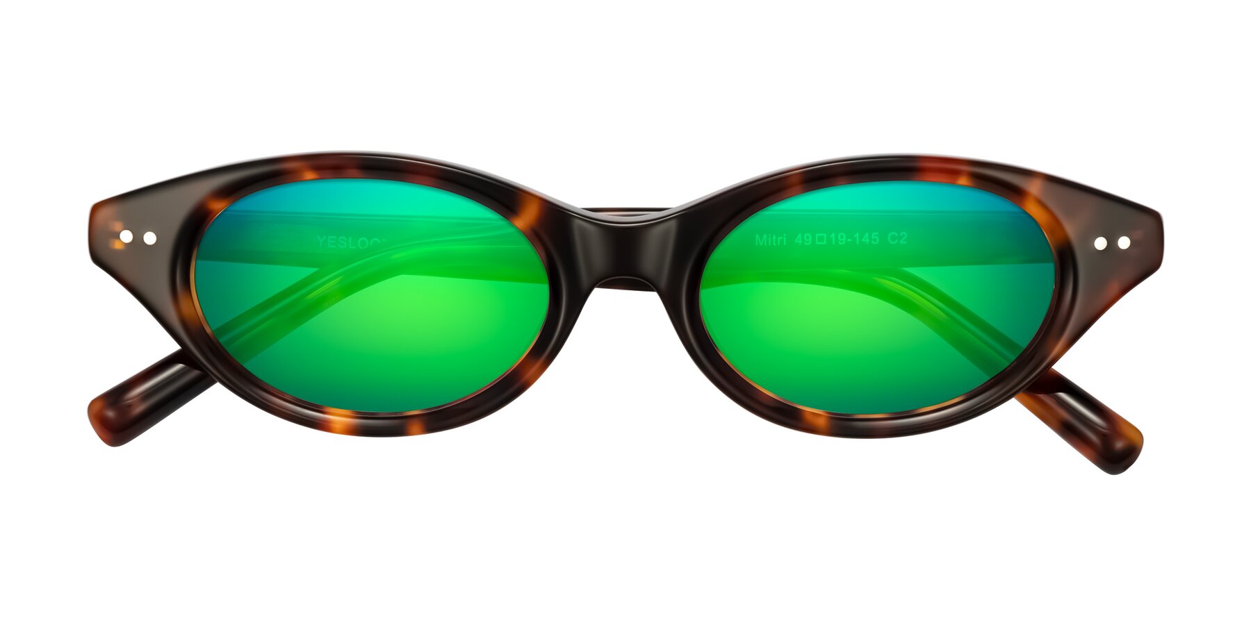 Folded Front of Mitri in Tortoise with Green Mirrored Lenses
