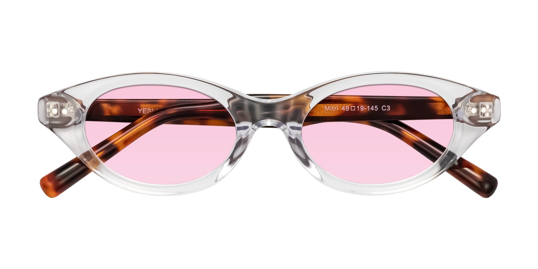 Folded Front of Mitri in Clear/Tortoise with Light Pink Tinted Lenses