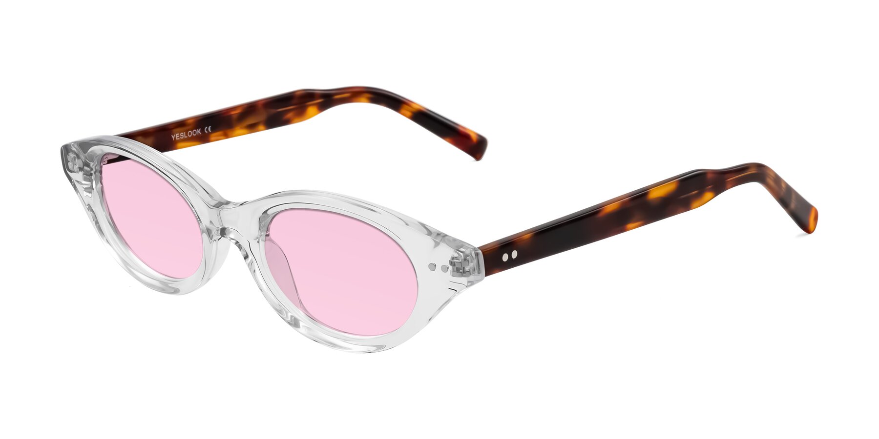 Angle of Mitri in Clear/Tortoise with Light Pink Tinted Lenses