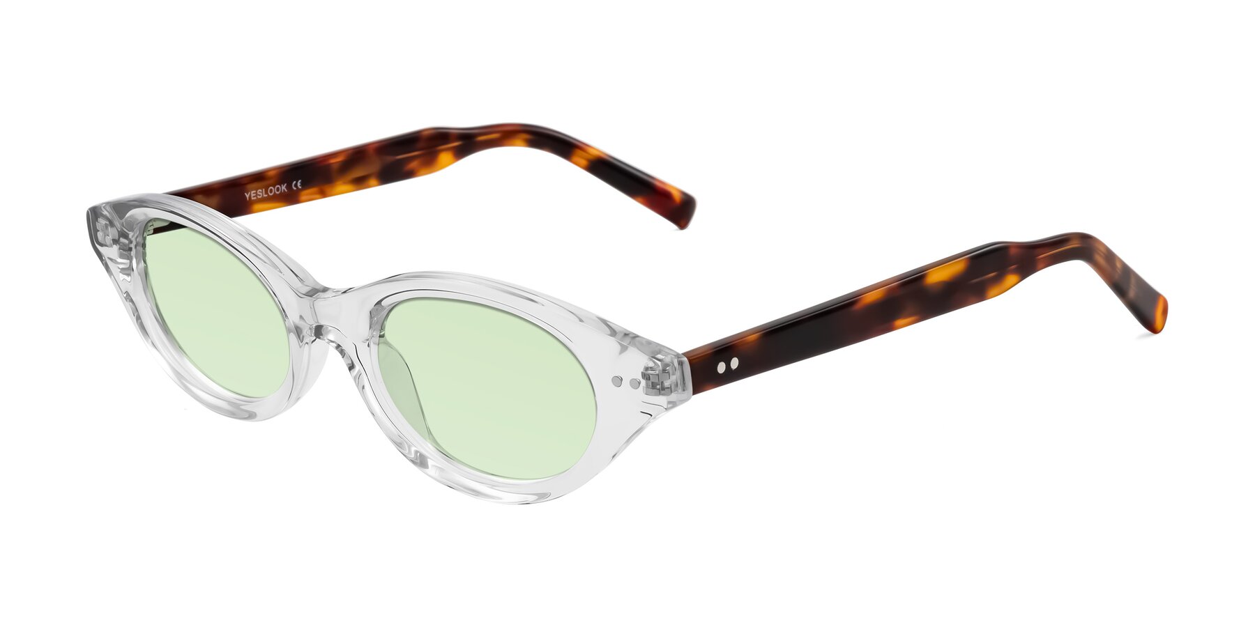 Angle of Mitri in Clear/Tortoise with Light Green Tinted Lenses