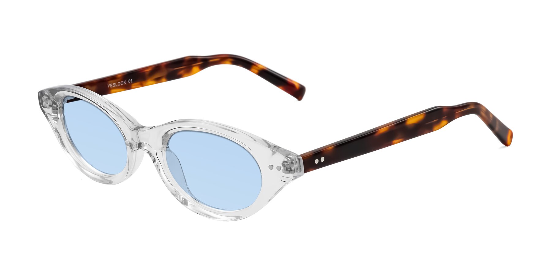 Angle of Mitri in Clear/Tortoise with Light Blue Tinted Lenses