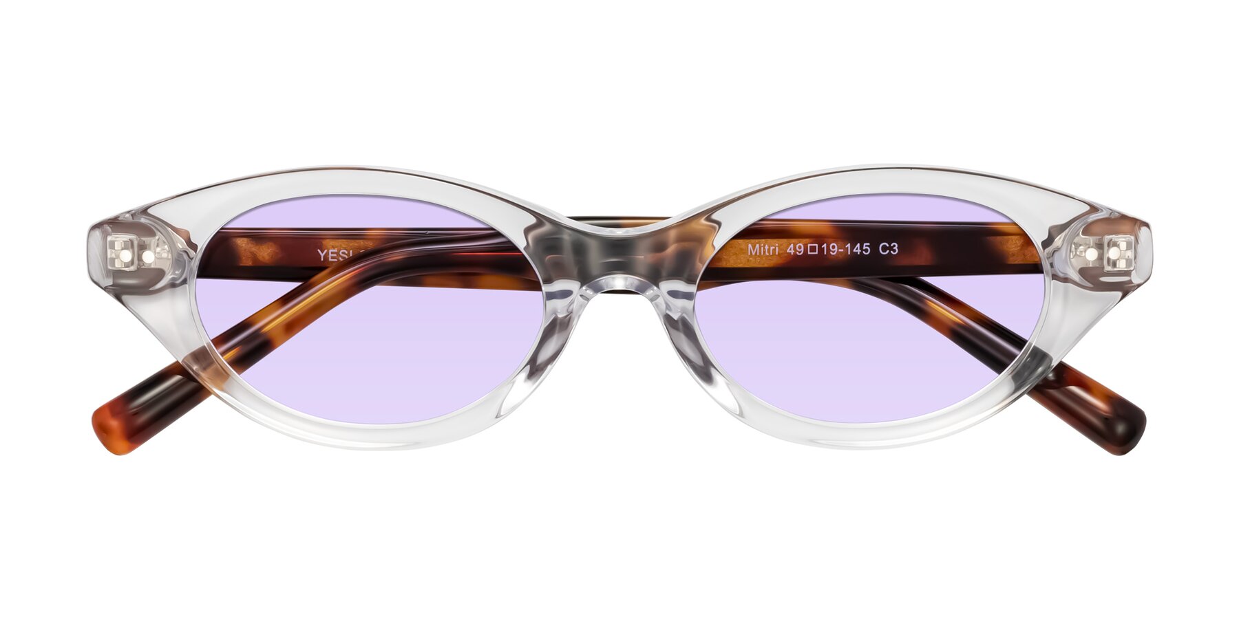 Folded Front of Mitri in Clear/Tortoise with Light Purple Tinted Lenses