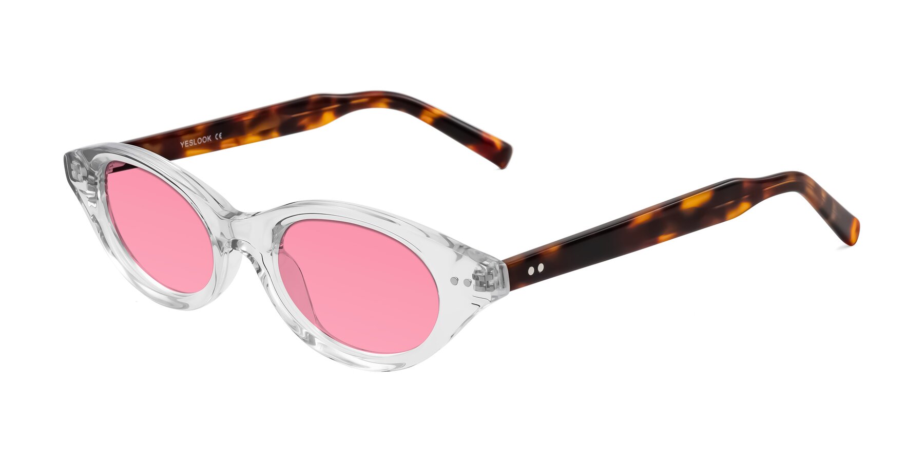 Angle of Mitri in Clear/Tortoise with Pink Tinted Lenses