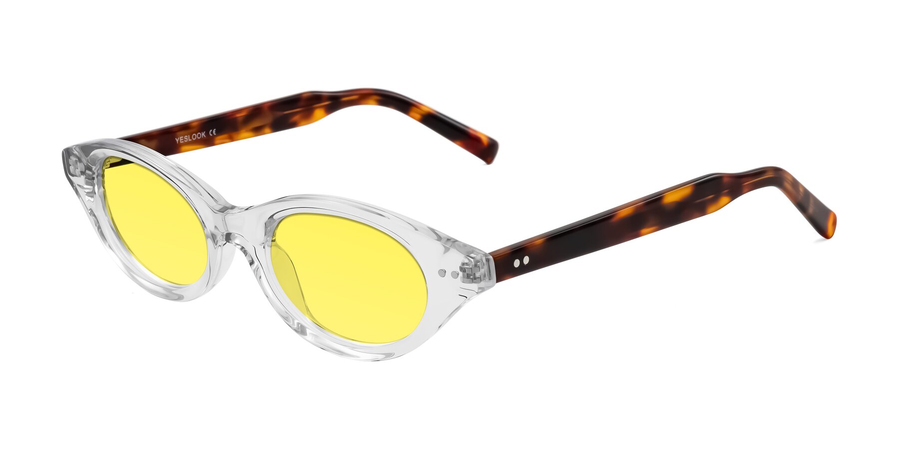 Angle of Mitri in Clear/Tortoise with Medium Yellow Tinted Lenses
