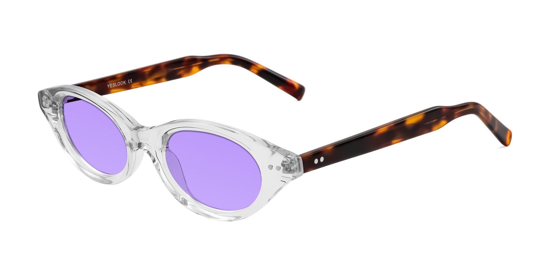 Angle of Mitri in Clear/Tortoise with Medium Purple Tinted Lenses