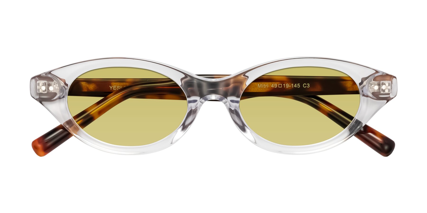 Folded Front of Mitri in Clear/Tortoise with Medium Champagne Tinted Lenses