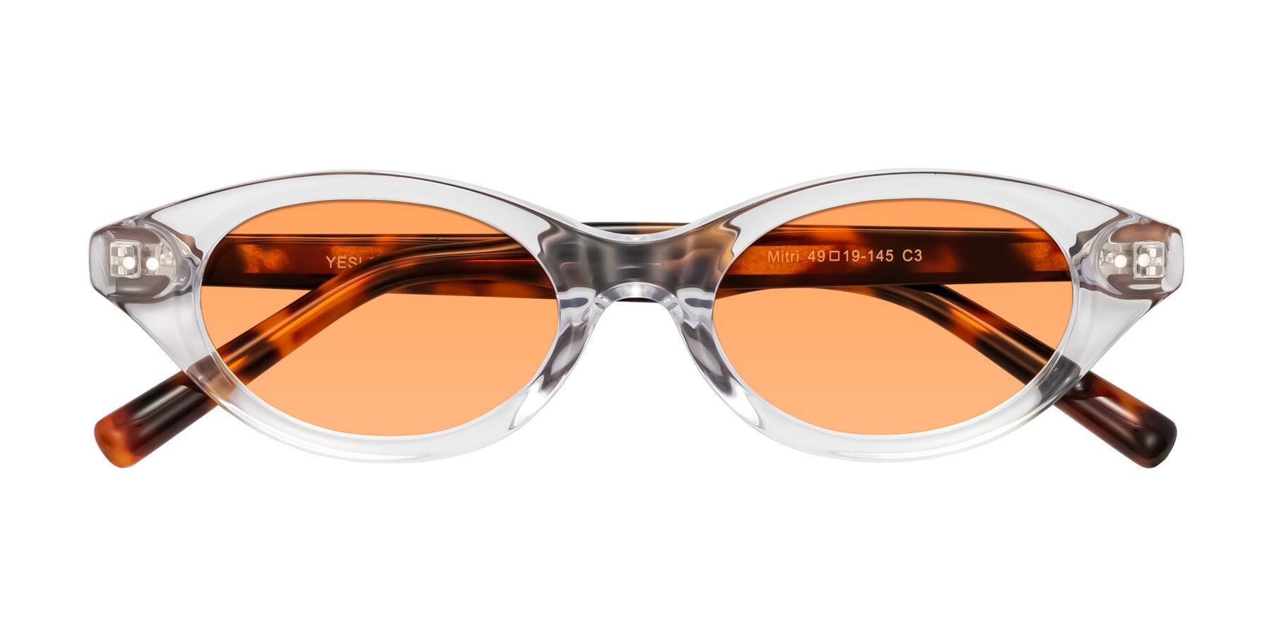 Folded Front of Mitri in Clear/Tortoise with Medium Orange Tinted Lenses