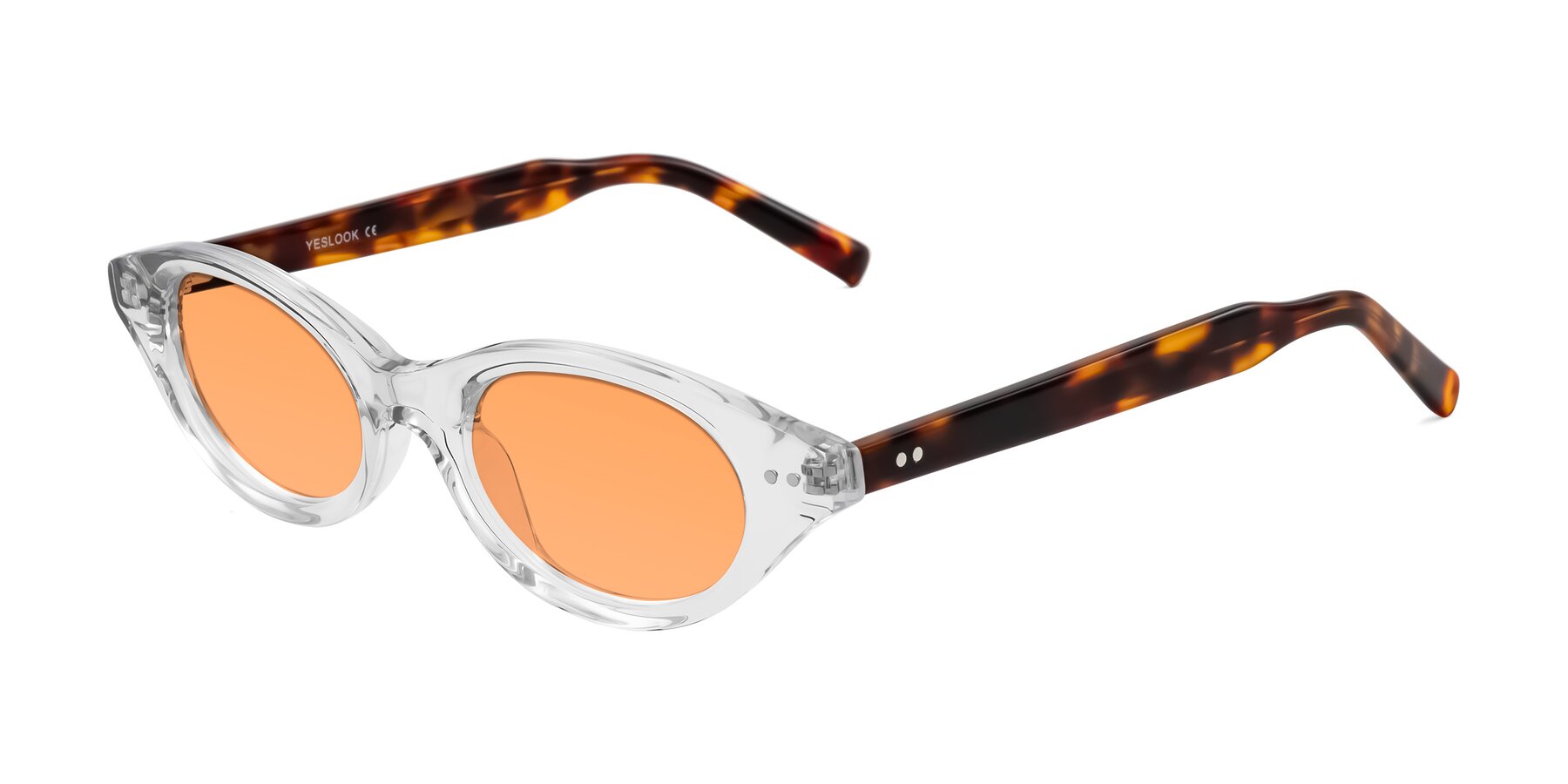 Angle of Mitri in Clear/Tortoise with Medium Orange Tinted Lenses