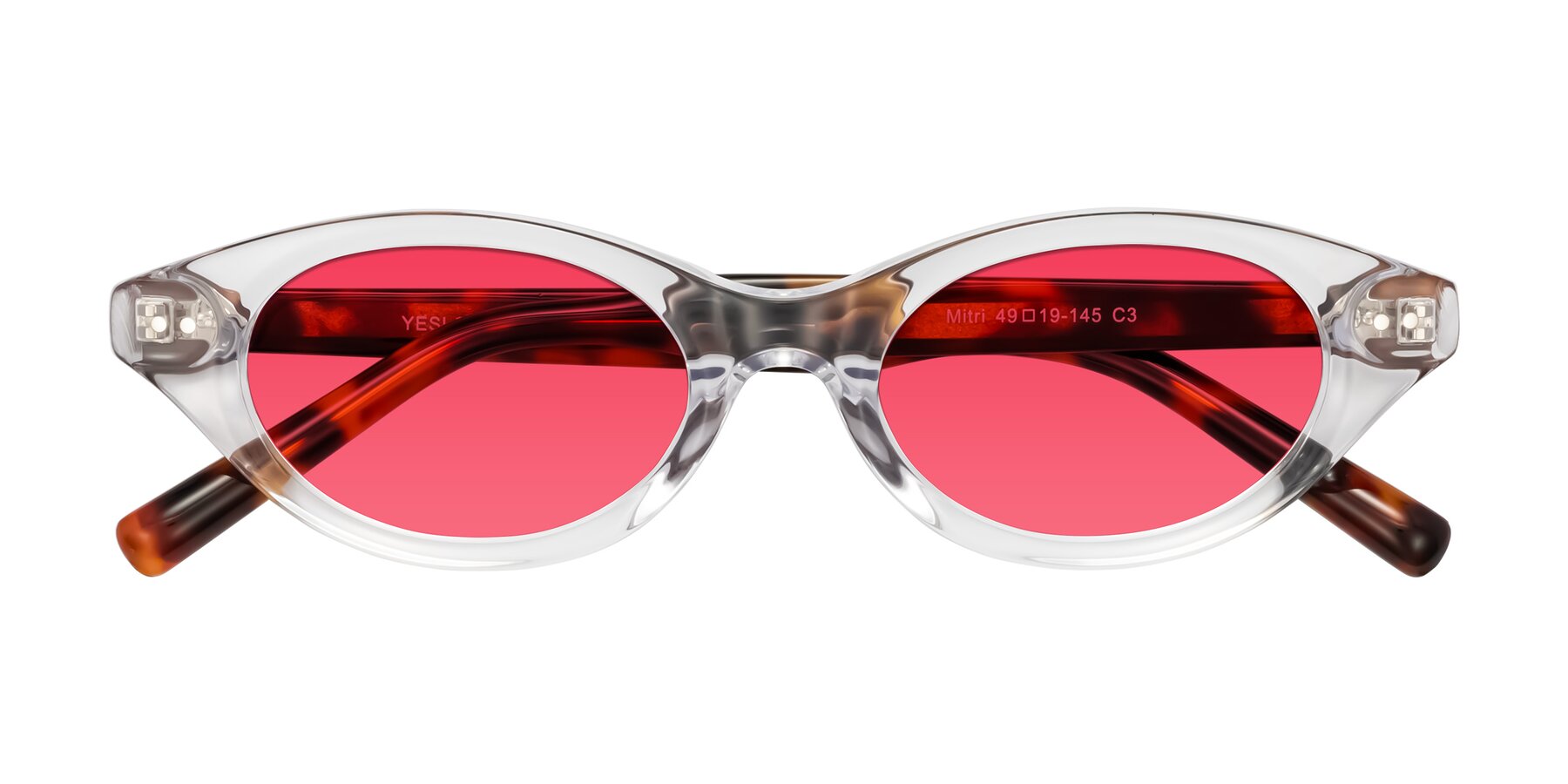 Folded Front of Mitri in Clear/Tortoise with Red Tinted Lenses