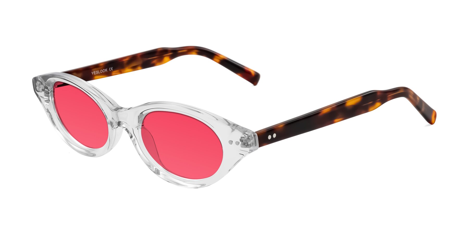 Angle of Mitri in Clear/Tortoise with Red Tinted Lenses