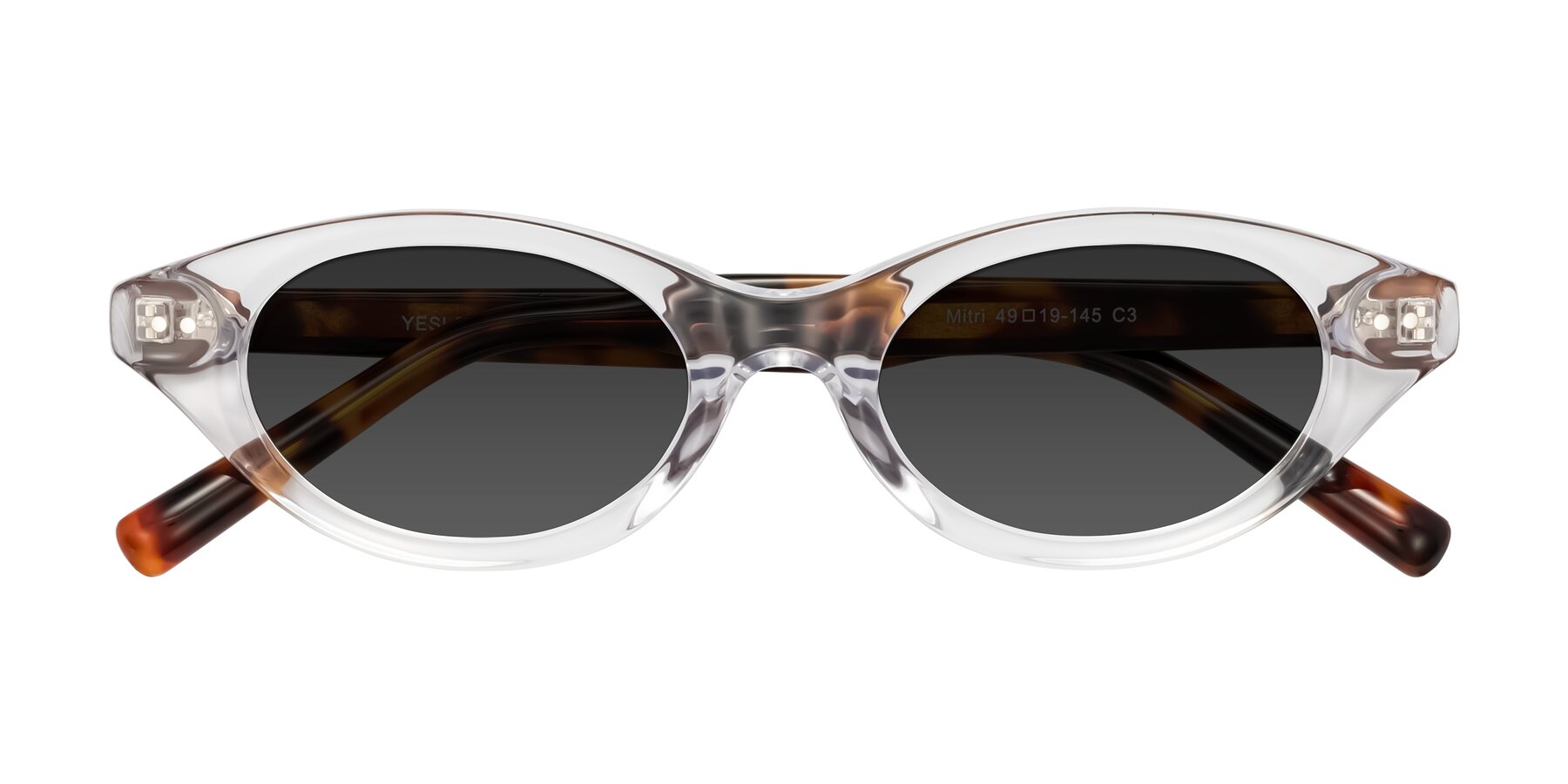 Folded Front of Mitri in Clear/Tortoise with Gray Tinted Lenses