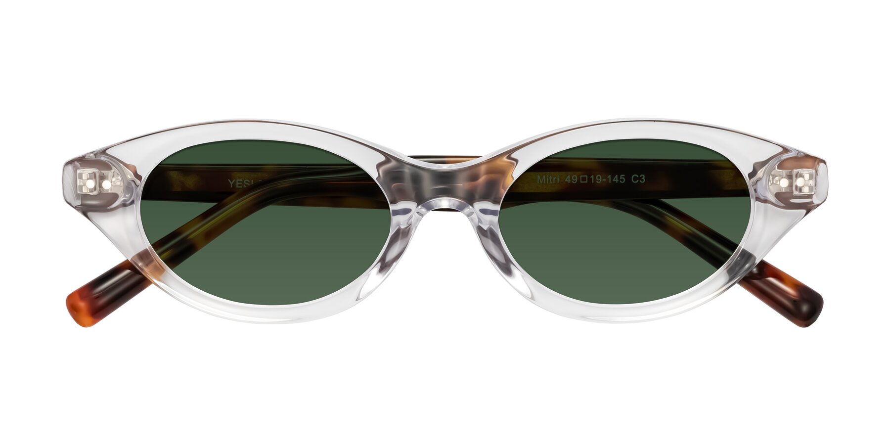 Folded Front of Mitri in Clear/Tortoise with Green Tinted Lenses
