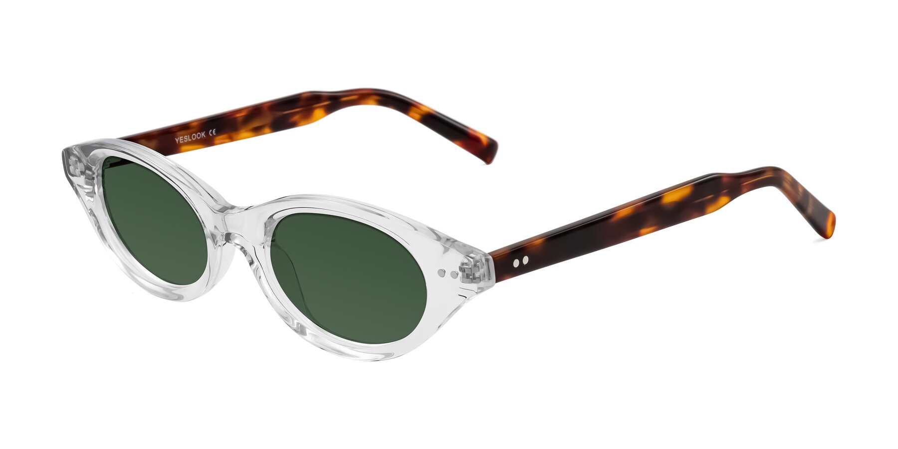Angle of Mitri in Clear/Tortoise with Green Tinted Lenses