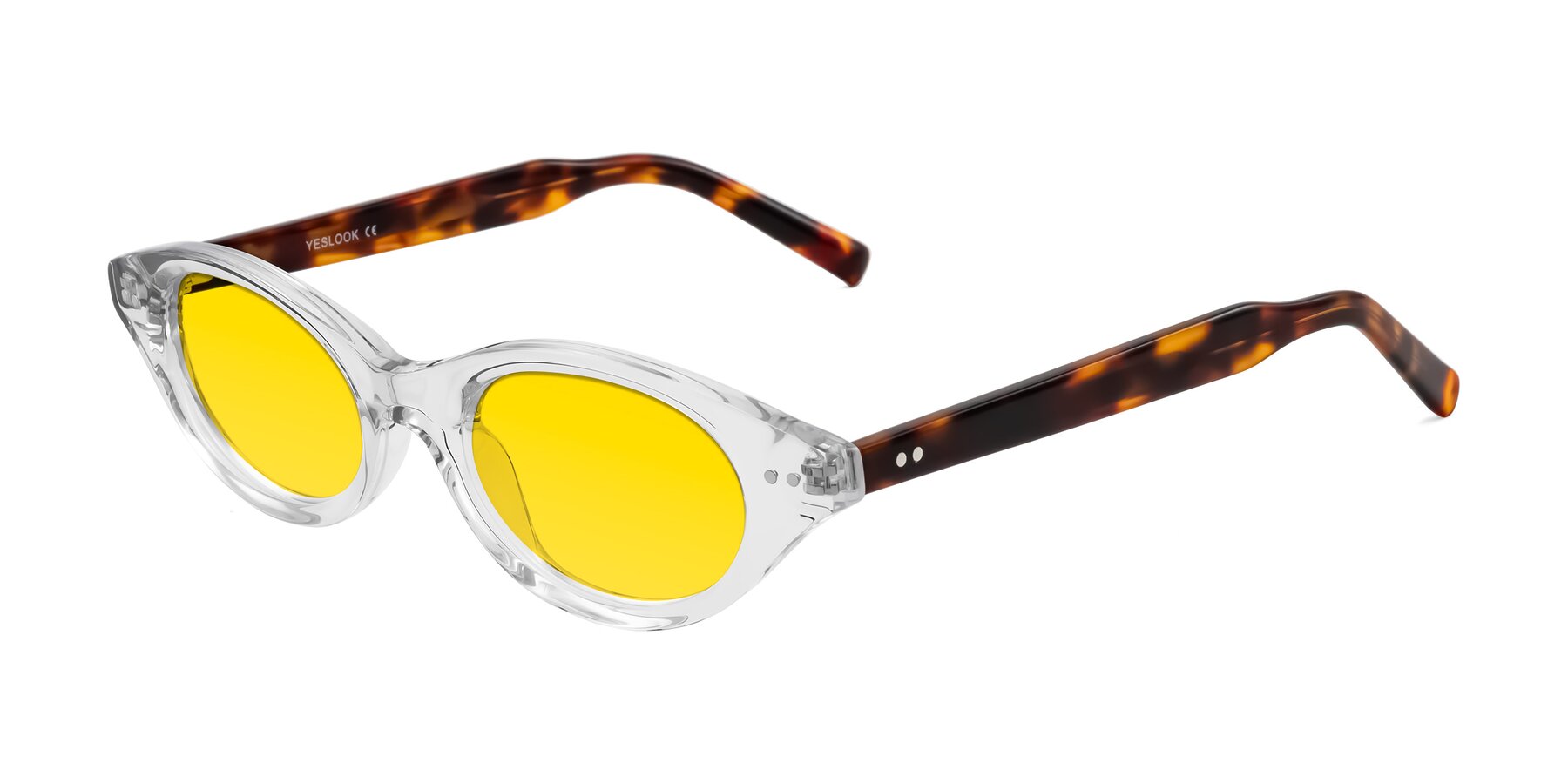 Angle of Mitri in Clear/Tortoise with Yellow Tinted Lenses