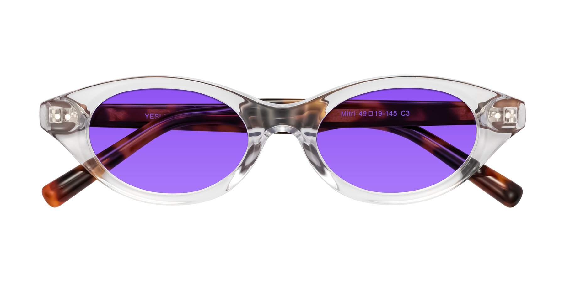 Folded Front of Mitri in Clear/Tortoise with Purple Tinted Lenses