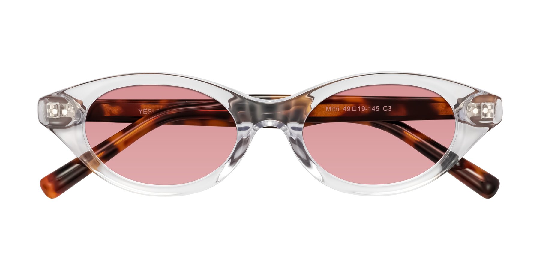 Folded Front of Mitri in Clear/Tortoise with Medium Garnet Tinted Lenses