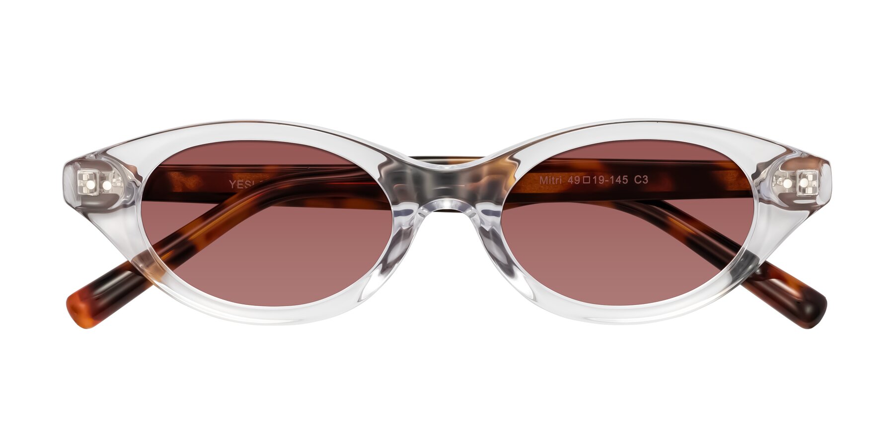 Folded Front of Mitri in Clear/Tortoise with Garnet Tinted Lenses