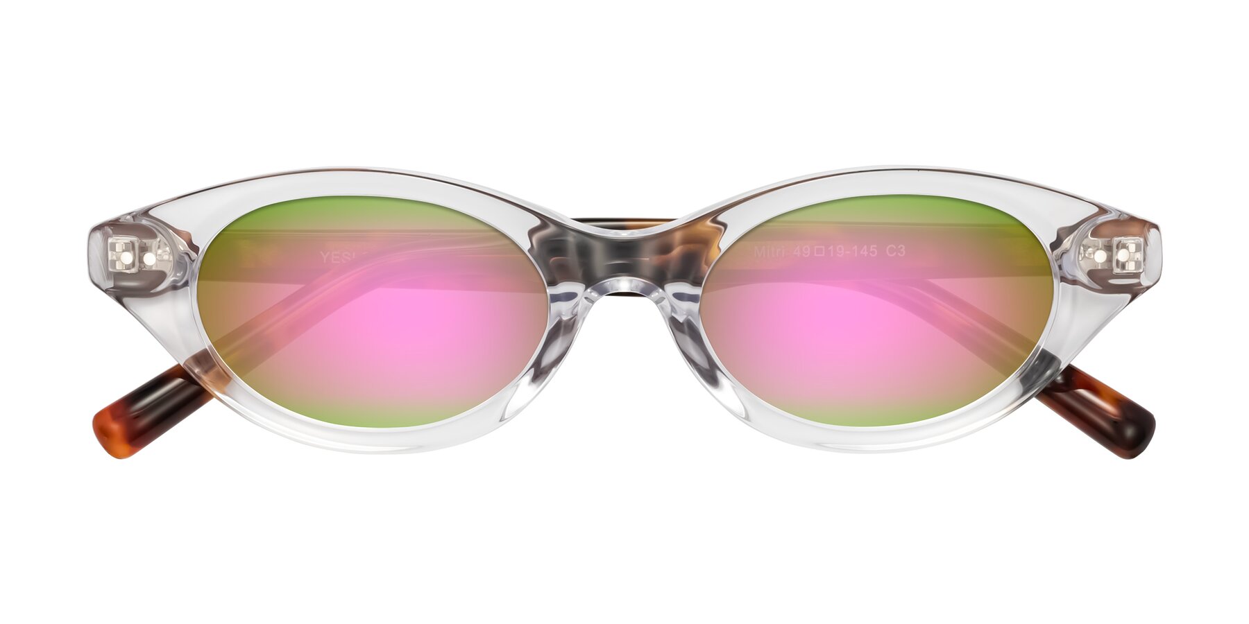 Folded Front of Mitri in Clear/Tortoise with Pink Mirrored Lenses