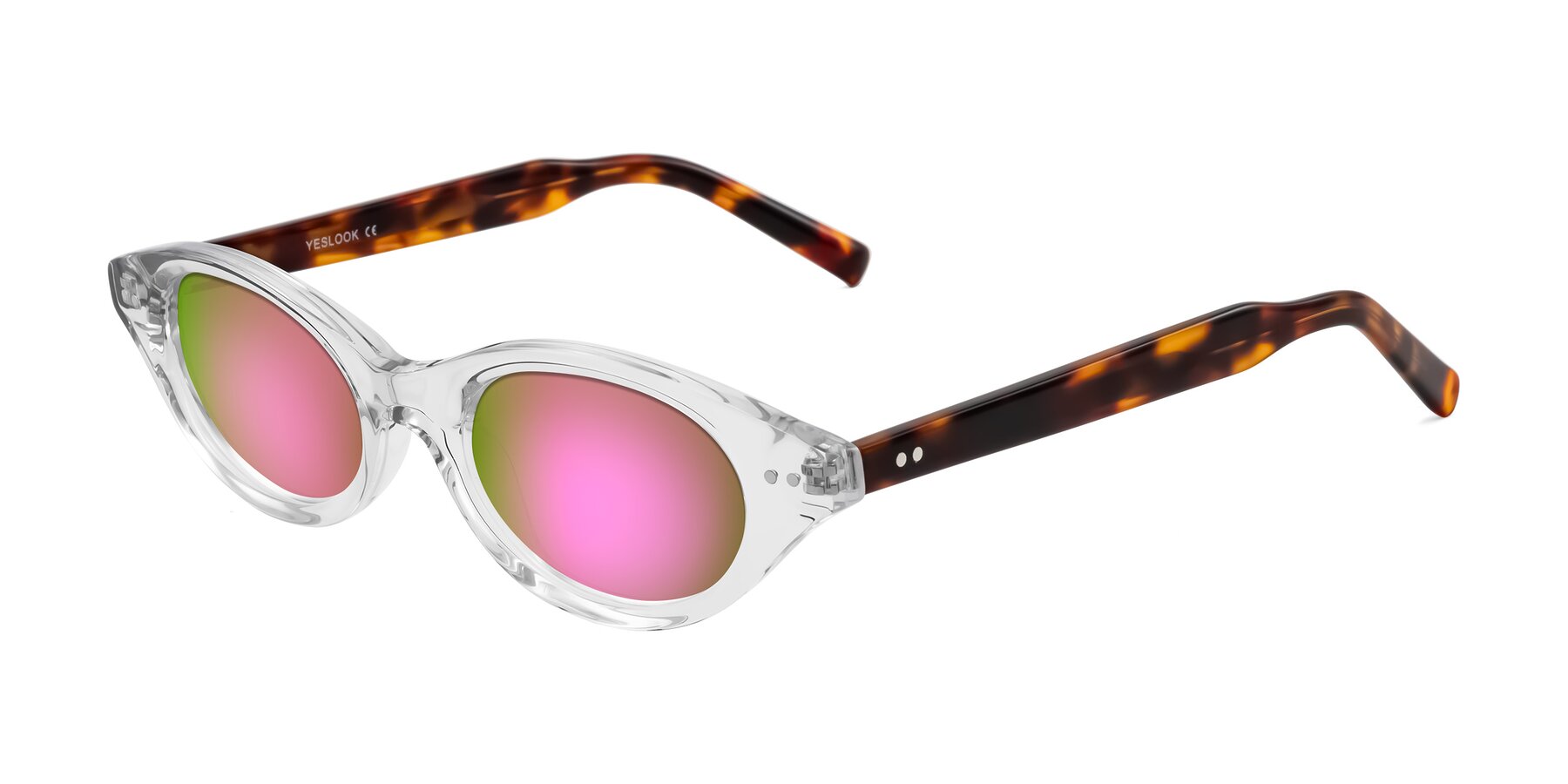 Angle of Mitri in Clear/Tortoise with Pink Mirrored Lenses