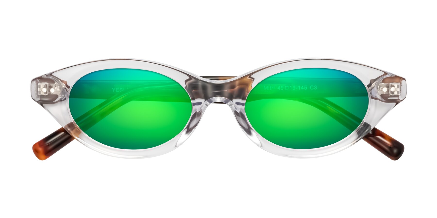 Folded Front of Mitri in Clear/Tortoise with Green Mirrored Lenses