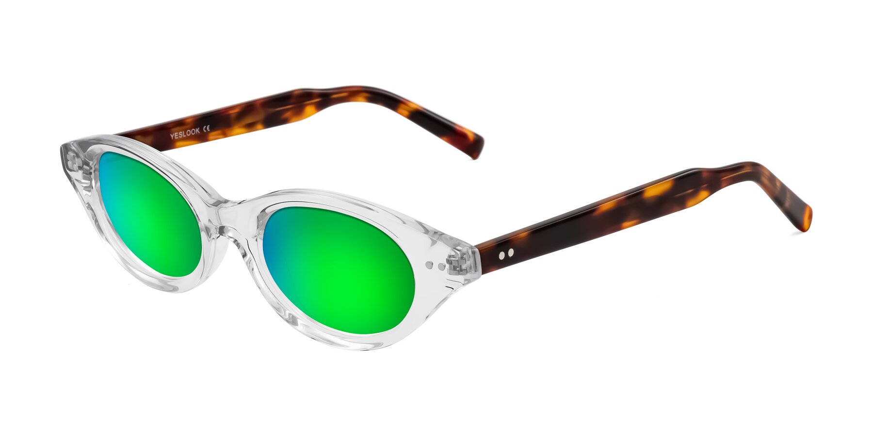 Angle of Mitri in Clear/Tortoise with Green Mirrored Lenses
