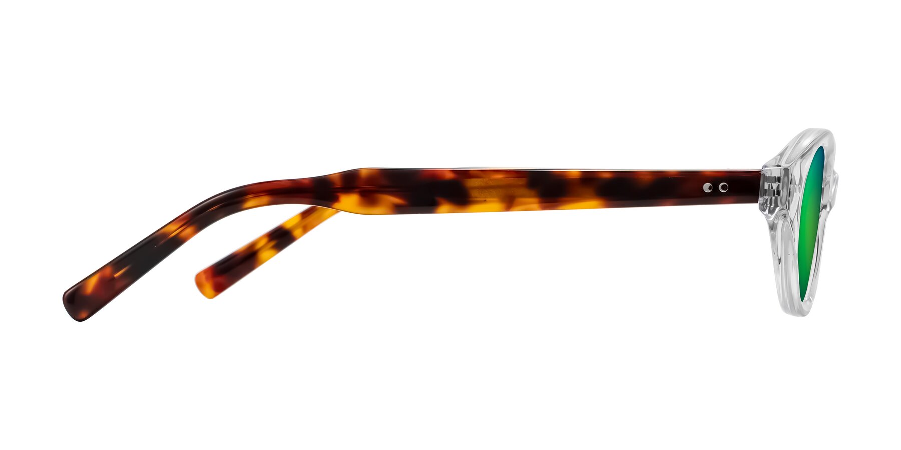 Side of Mitri in Clear/Tortoise with Green Mirrored Lenses