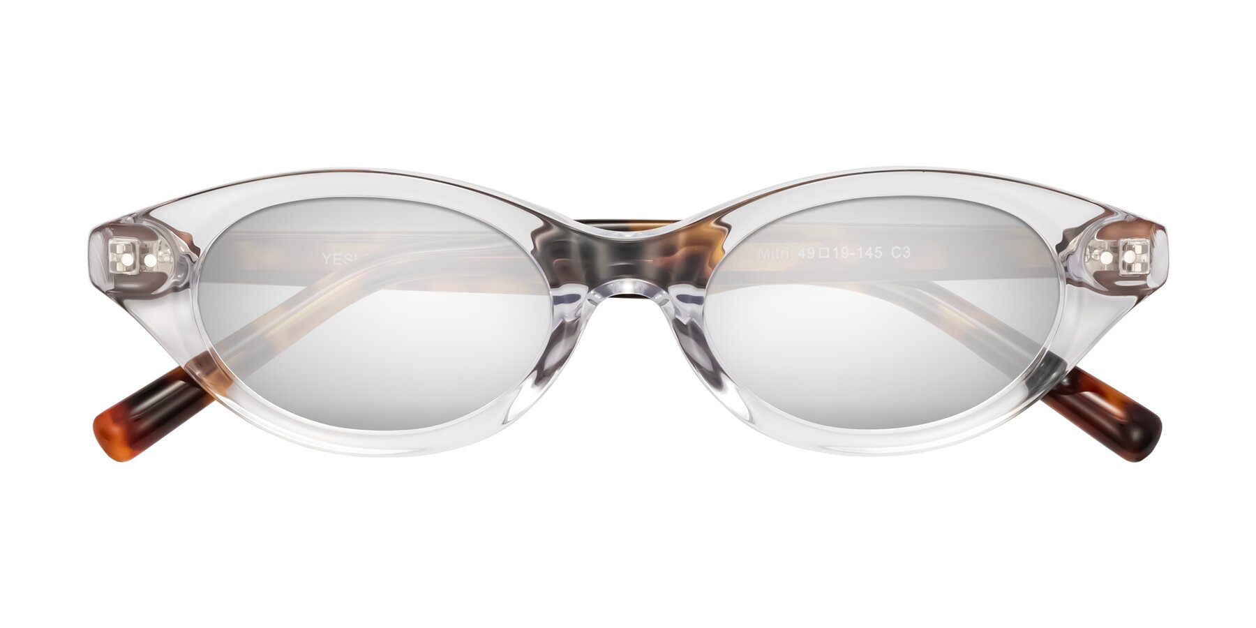 Folded Front of Mitri in Clear/Tortoise with Silver Mirrored Lenses