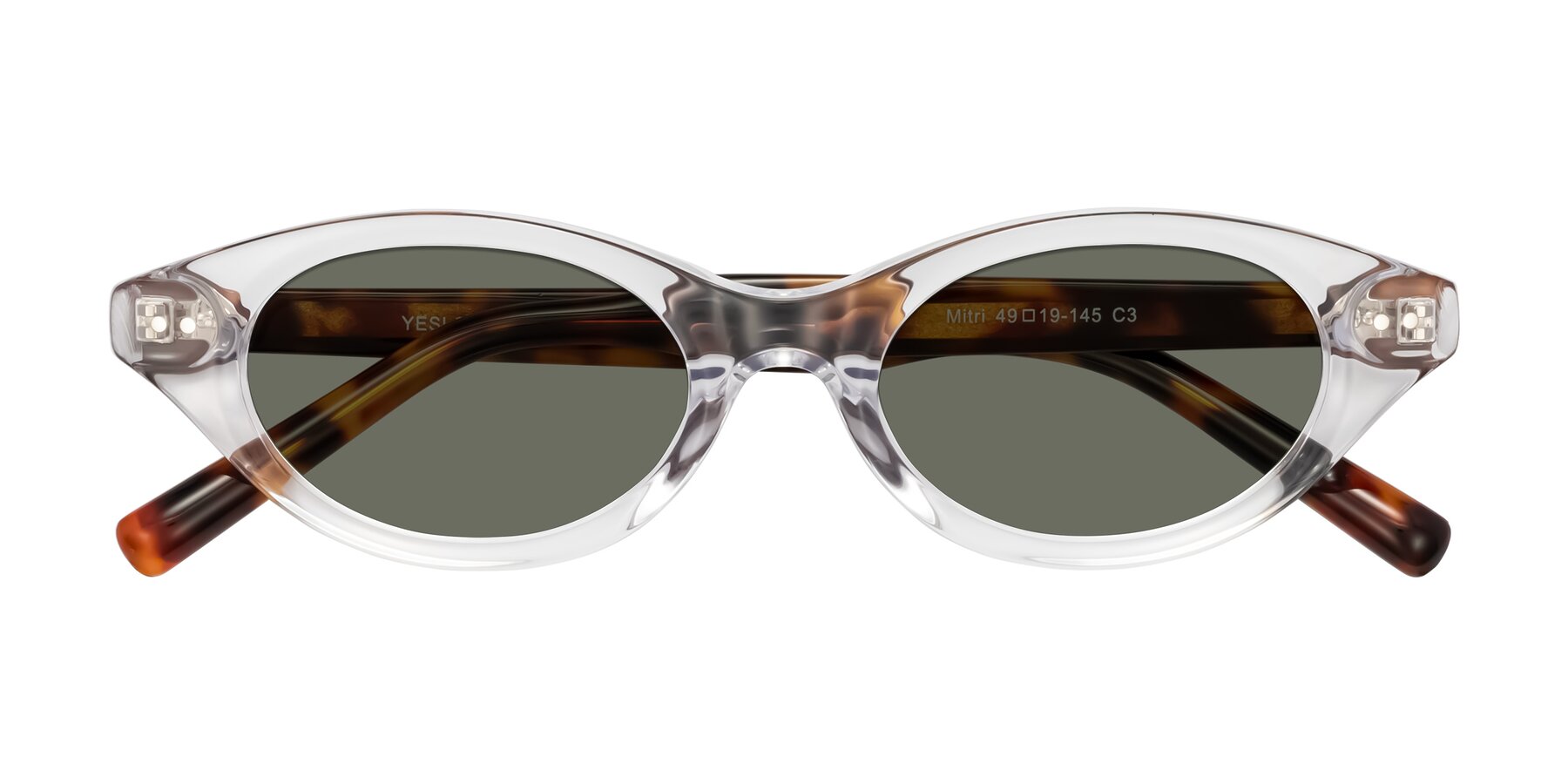 Folded Front of Mitri in Clear/Tortoise with Gray Polarized Lenses