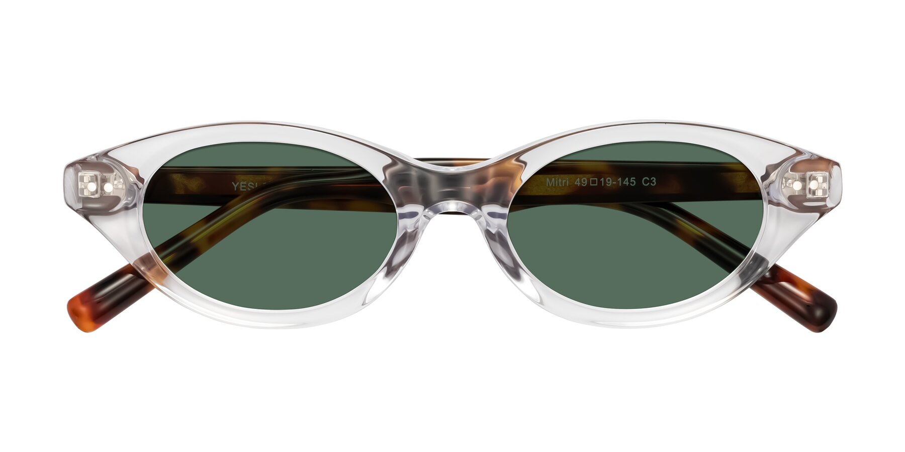 Folded Front of Mitri in Clear/Tortoise with Green Polarized Lenses