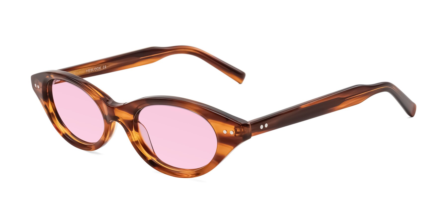 Angle of Mitri in Amber Striped with Light Pink Tinted Lenses
