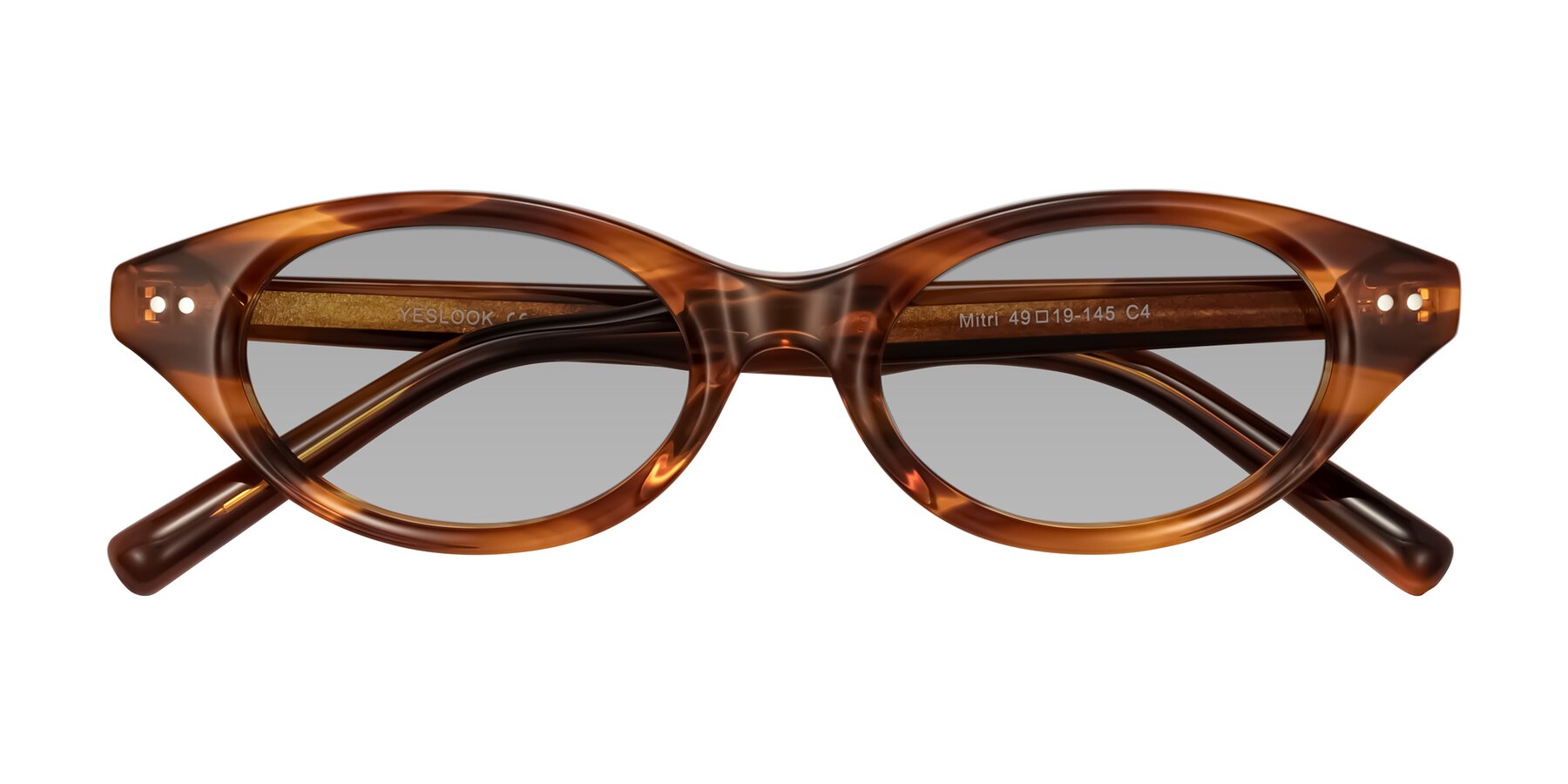 Folded Front of Mitri in Amber Striped with Light Gray Tinted Lenses