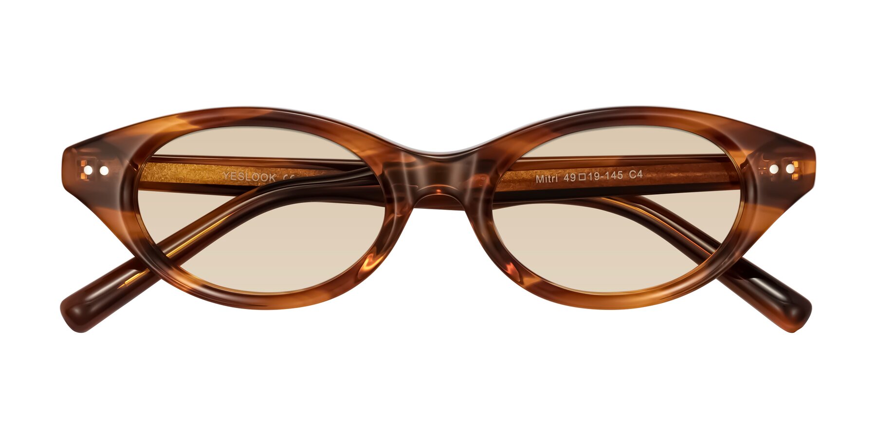 Folded Front of Mitri in Amber Striped with Light Brown Tinted Lenses
