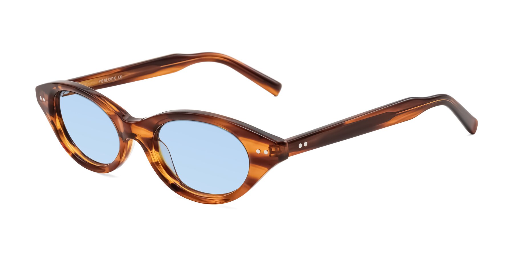 Angle of Mitri in Amber Striped with Light Blue Tinted Lenses