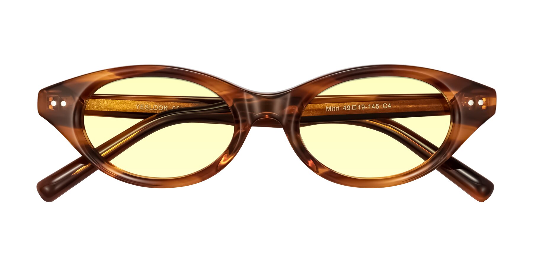 Folded Front of Mitri in Amber Striped with Light Yellow Tinted Lenses