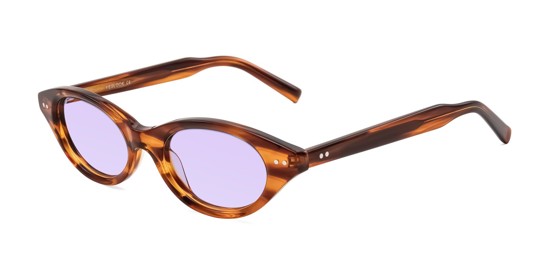 Angle of Mitri in Amber Striped with Light Purple Tinted Lenses