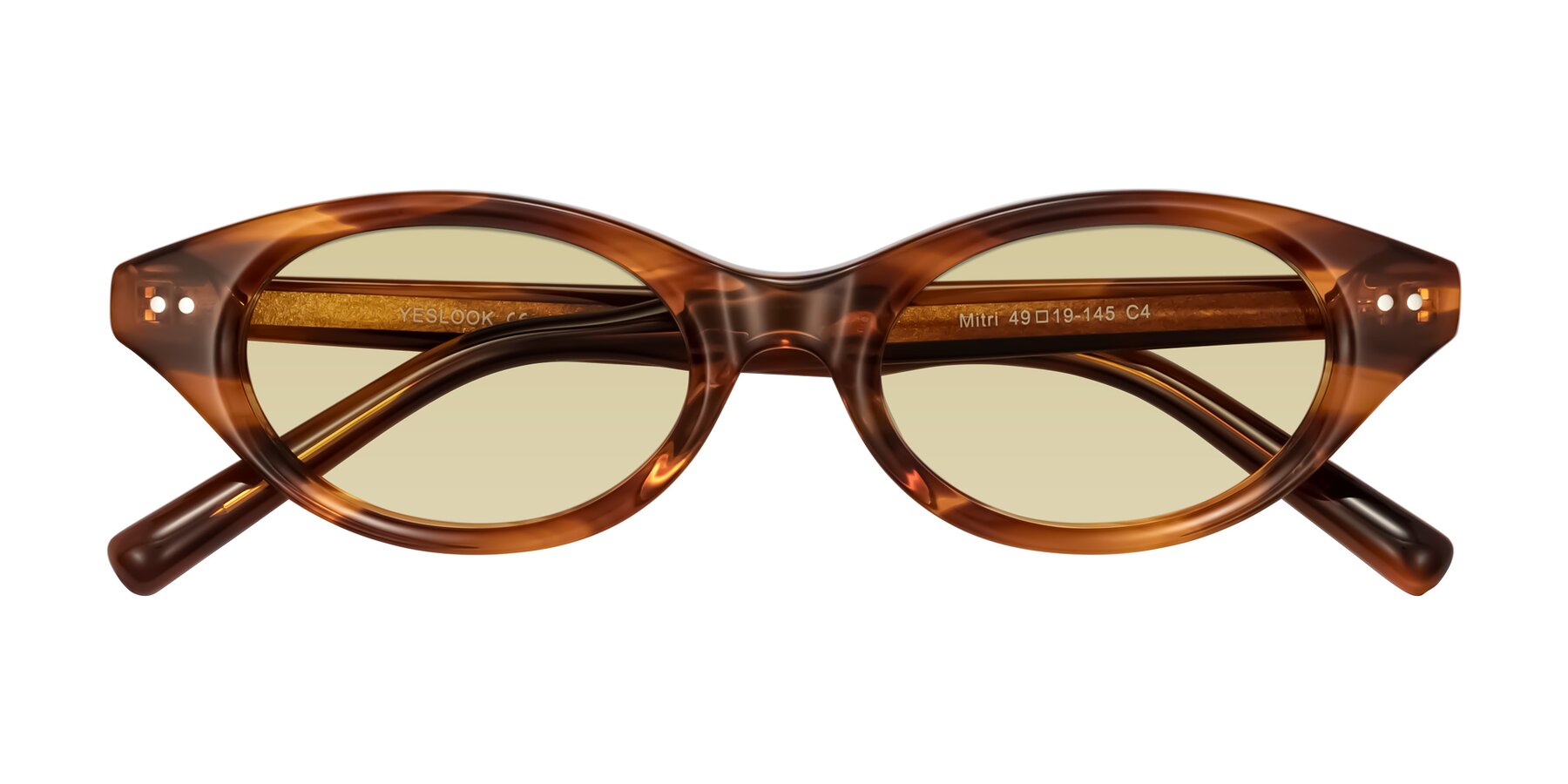 Folded Front of Mitri in Amber Striped with Light Champagne Tinted Lenses