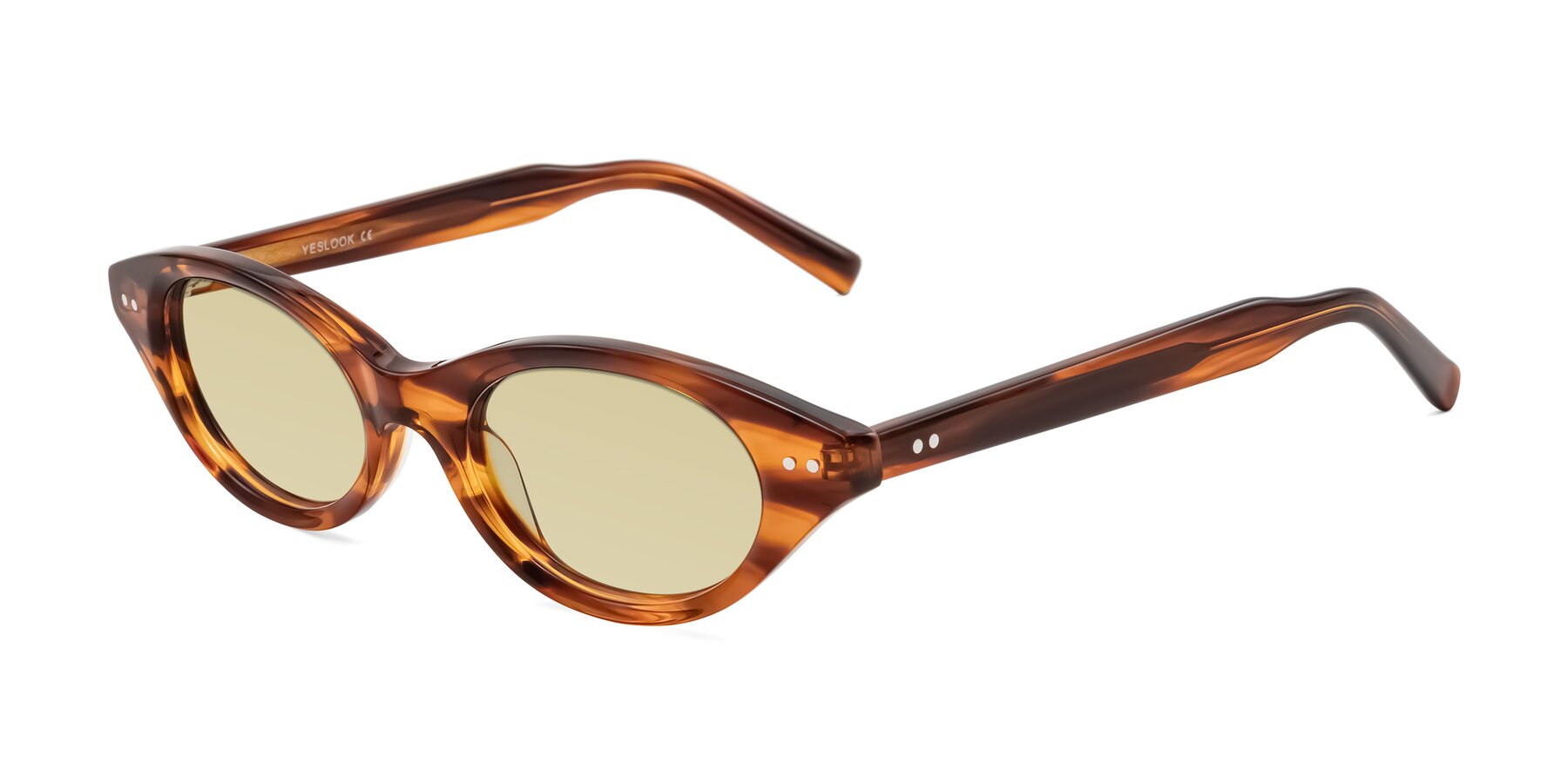 Angle of Mitri in Amber Striped with Light Champagne Tinted Lenses