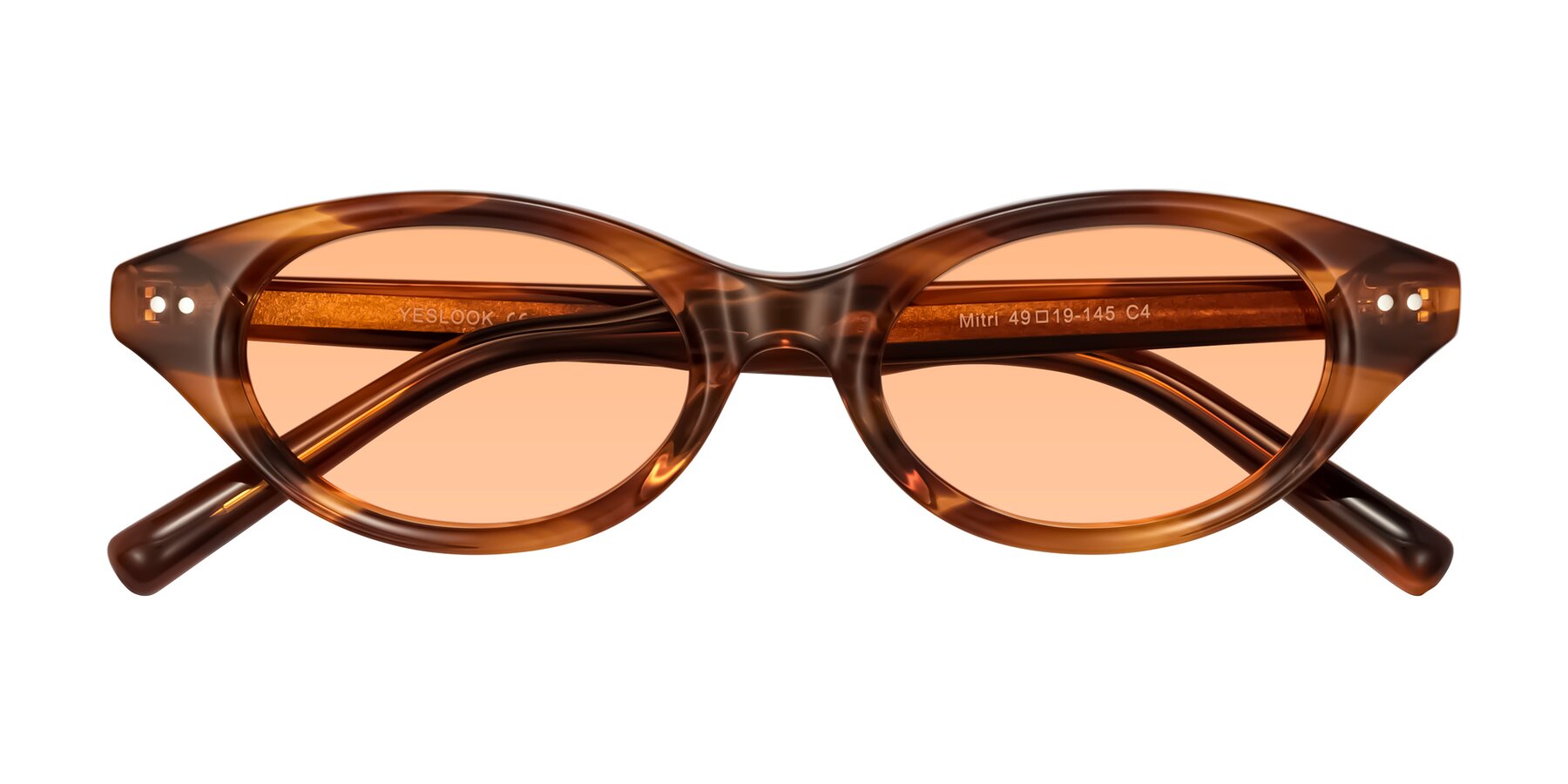 Folded Front of Mitri in Amber Striped with Light Orange Tinted Lenses