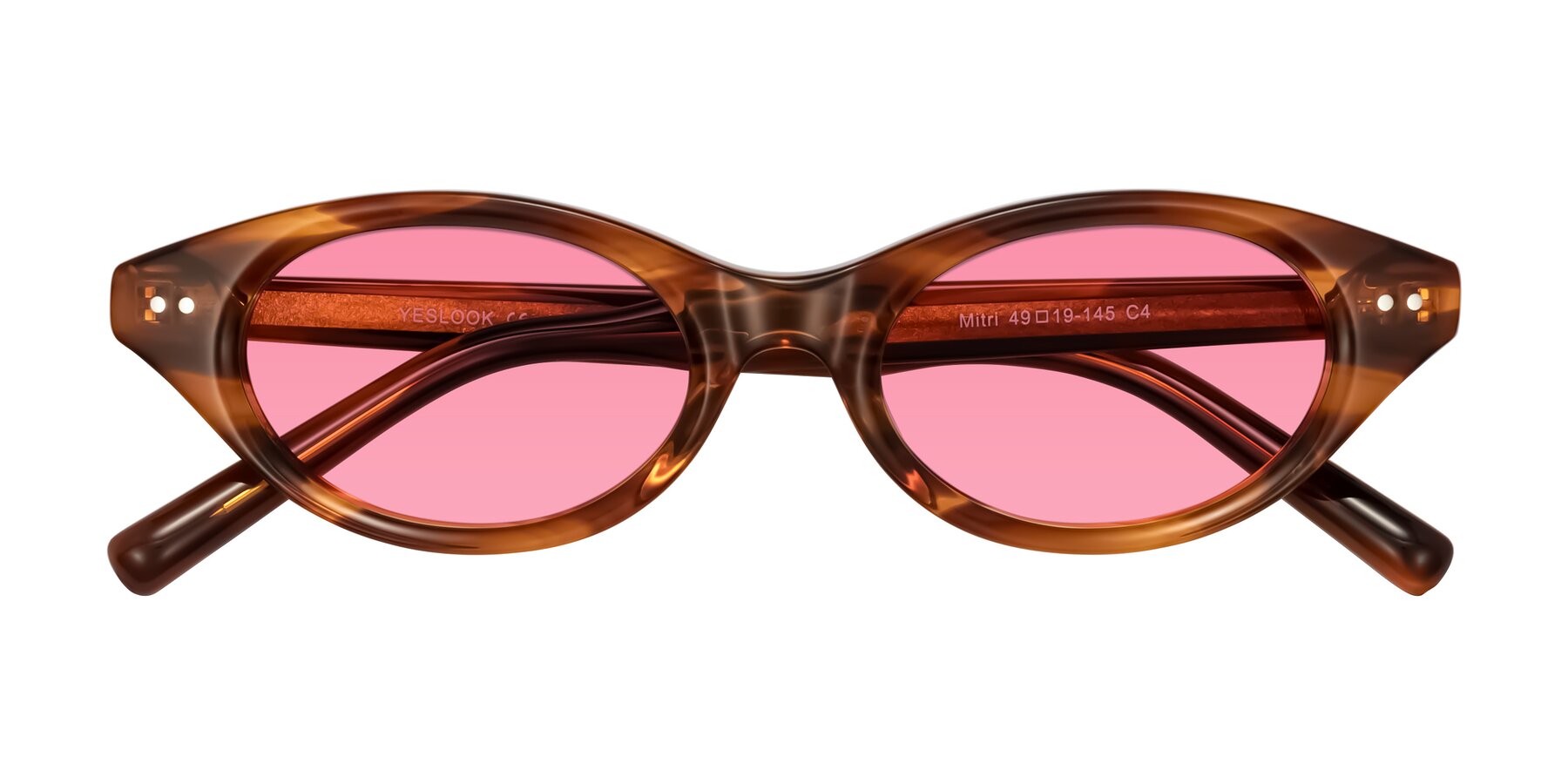 Folded Front of Mitri in Amber Striped with Pink Tinted Lenses