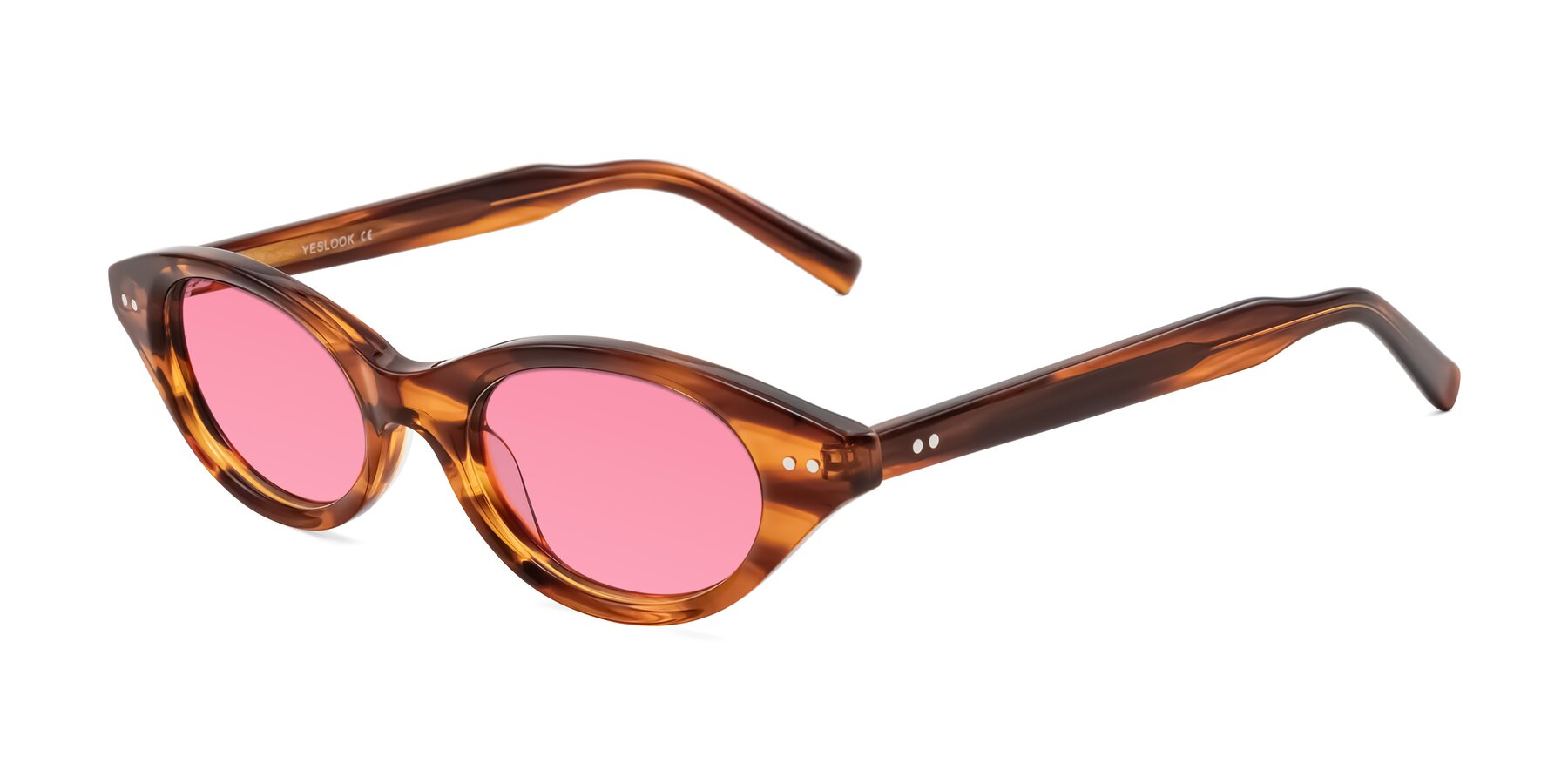 Angle of Mitri in Amber Striped with Pink Tinted Lenses