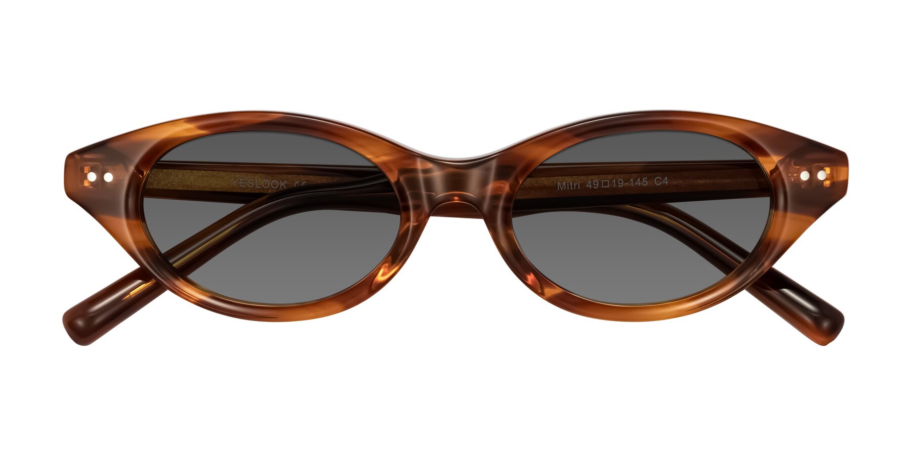 Folded Front of Mitri in Amber Striped with Medium Gray Tinted Lenses